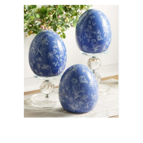 6" Toile Design Ceramic Eggs by Valerie Blue -Set of 3