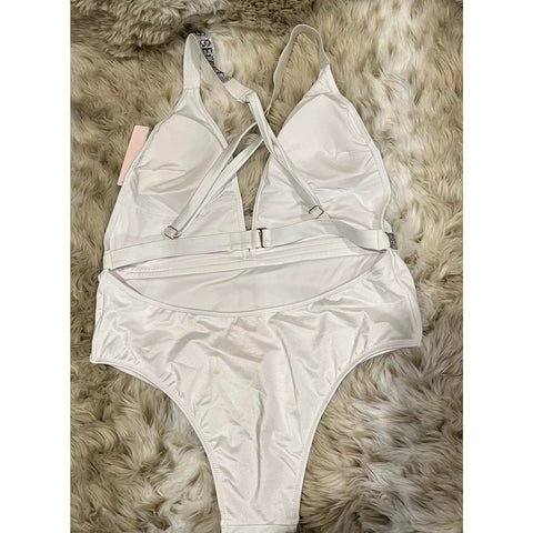 Victoria's Secret Swim One Piece Rhinestone Strap Crossback Swimsuit White - M