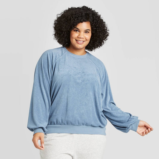 Women's Plus Size Raglan Sleeve Crewneck Sweatshirt - Universal Thread - Blue