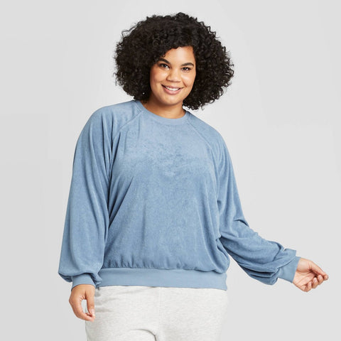 Women S Plus Size Raglan Sleeve Crewneck Sweatshirt - Universal Thread Blue