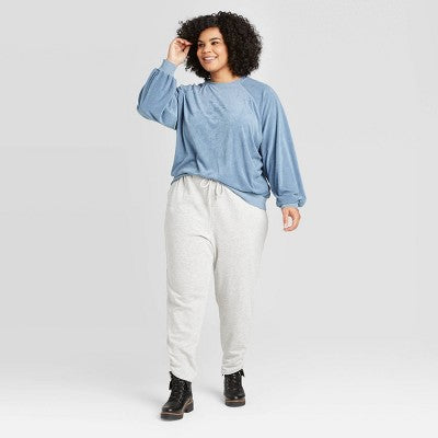 Women S Plus Size Raglan Sleeve Crewneck Sweatshirt - Universal Thread Blue