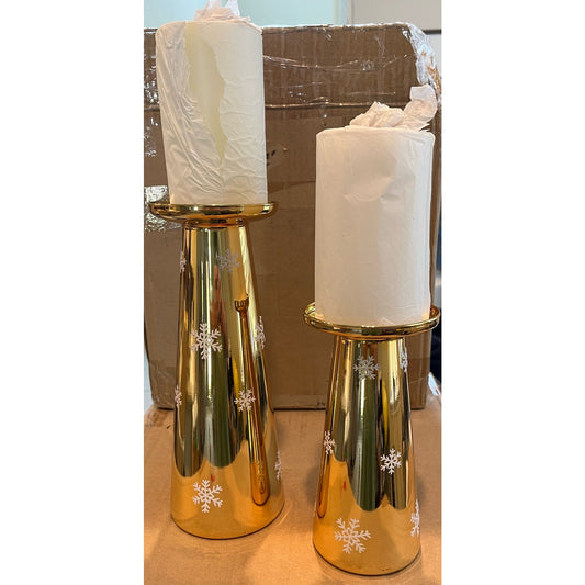 Lightscapes Small & Large Glass Candle Holders w/ Gold Pillars