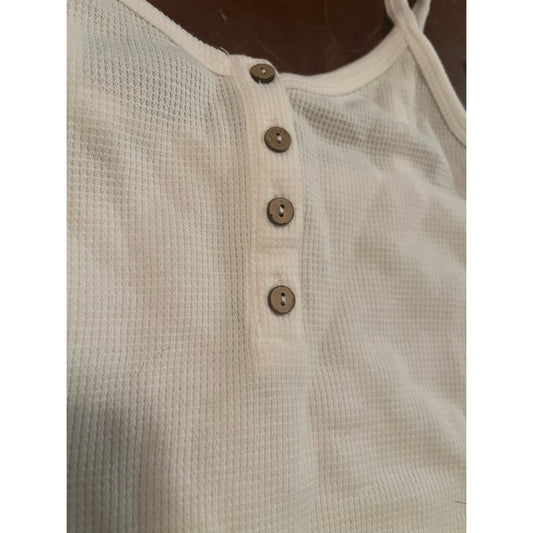 Art Class White textured tank with buttons