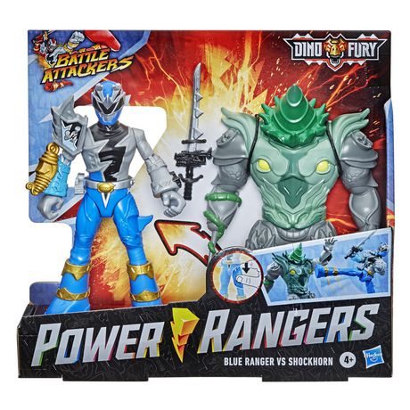 Hasbro Power Rangers Dino Fury Battle Attackers Blue Ranger Vs. Shockhorn Kicking Action Figure Toys