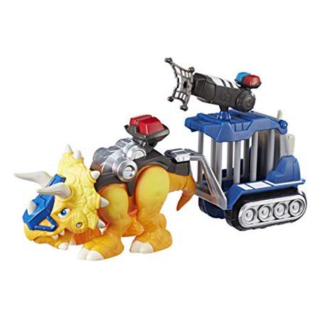 Chomp Squad Playskool Officer Lockup Triceratops Dinosaur Figure Police Toy with Pretend Jail Cell