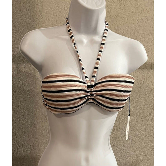 SHADE & SHORE Women's Lightly Lined Halter Pique Textured Bandeau Bikini Top 32A