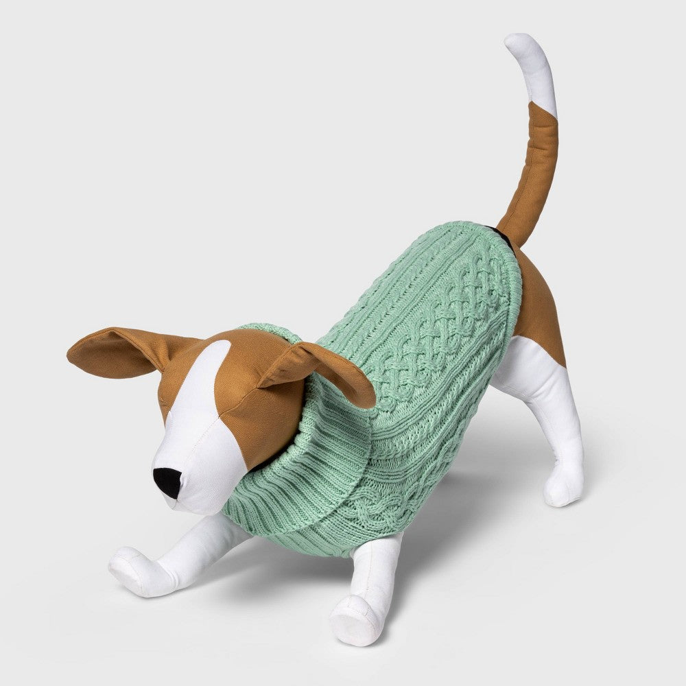 Boots & Barkley Cable-Knit Turtleneck Dog Sweater - Dusty Robin