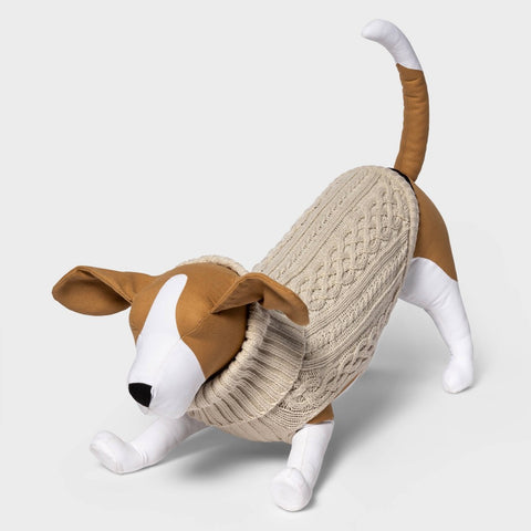Boots & Barkley Cable-Knit Turtleneck Dog Pet Sweater - S - Cream