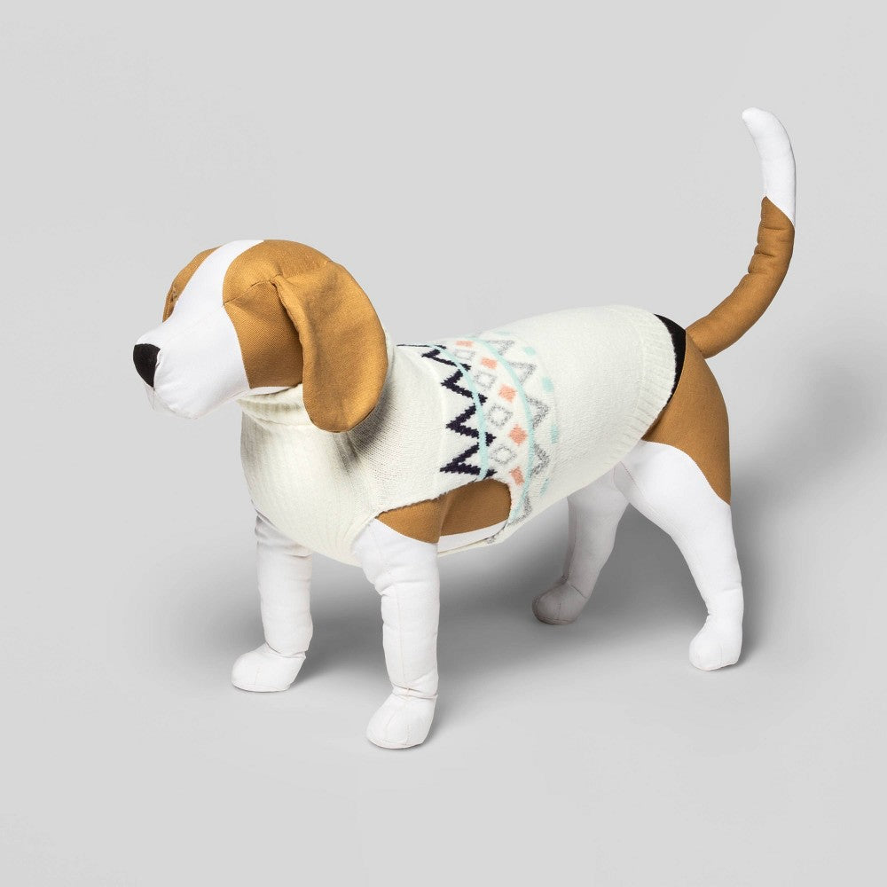 Boots & Barkley Small Pet Sweater - Cream/White with Diamond Pattern