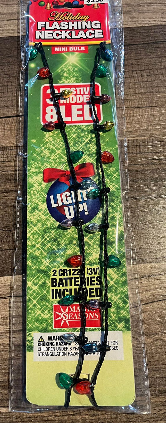 Holiday Christmas Lighted Necklace-8 LED Colored Lights-3 Festive Modes