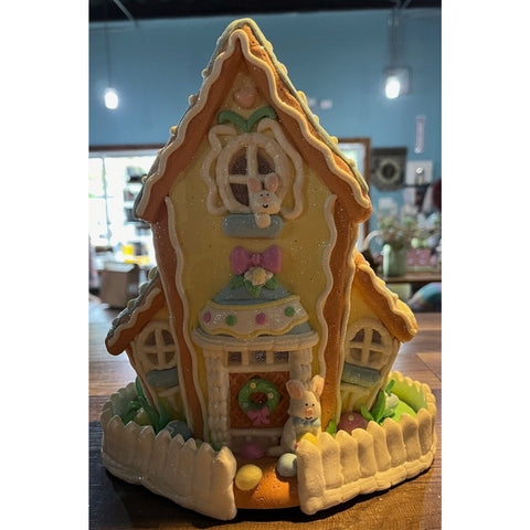 10.5" Illuminated Spring Cottage with Bunny by Valerie