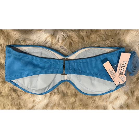 Victorias Secret Blue Rib Twist Front Knockout Strapless Bandeau Bikini Top 32DD