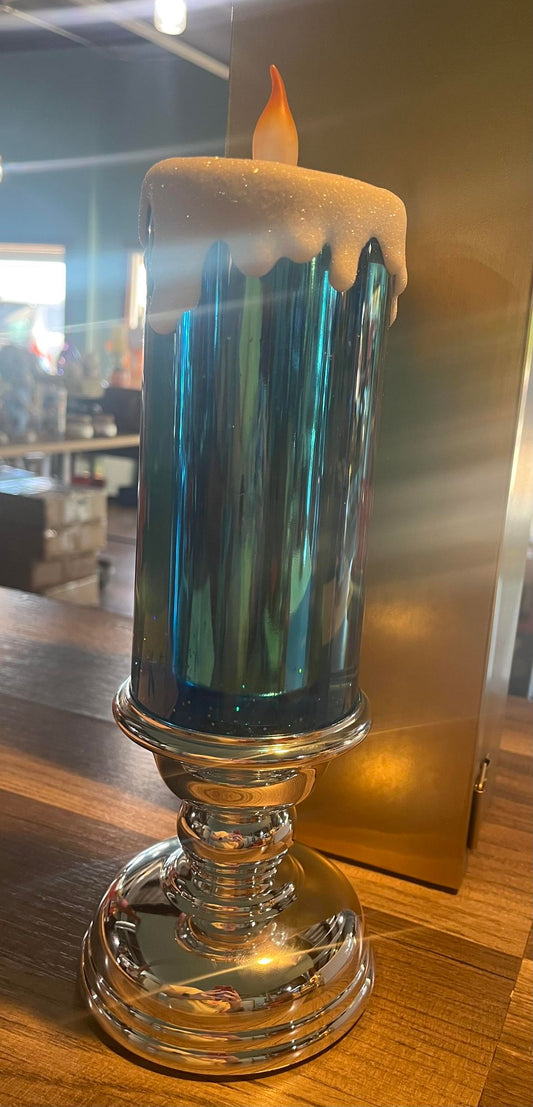 13" Illuminated Glitter Candle With Pedestal Cobalt