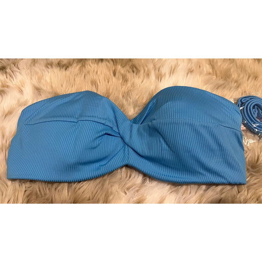 Victorias Secret Blue Rib Twist Front Knockout Strapless Bandeau Bikini Top 32DD