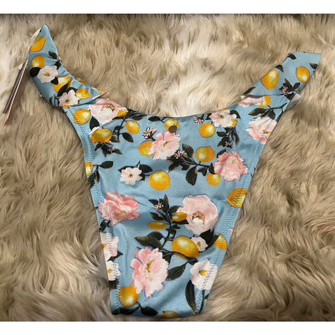 Victoria's Secret Swim Ruffle Brazilian Bikini Bottom Blue Lemon Floral - M