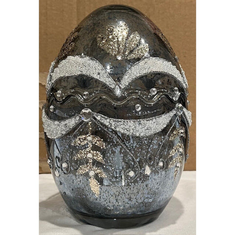 7.5" Illuminated Embellished Mercury Glass Egg by Valerie - Blue