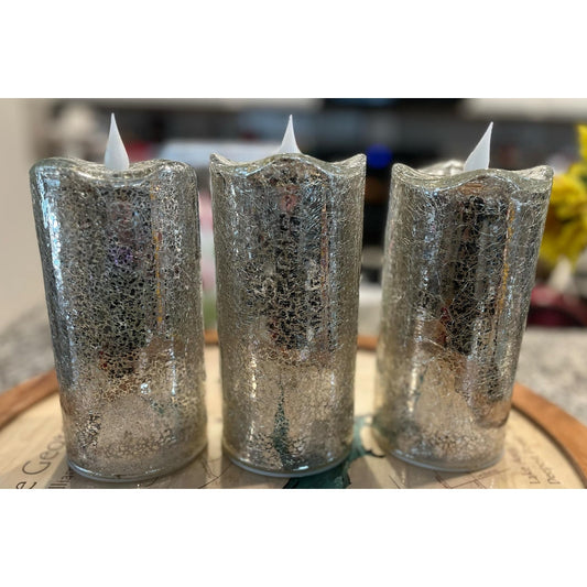 Set of 3 Illuminated crackle Glass Candles by Valerie Parr