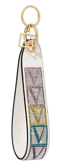 Victoria's Secret Keychain Wristlet Strap Shine V Logo Monogram Bling White Gold