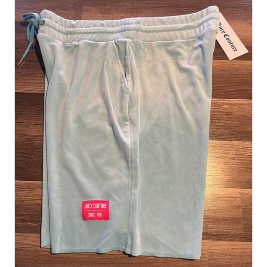 JUICY COUTURE Luxe Velour Shorts Pool Party Drawstring Light Blue L