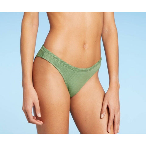 Juniors Textured High Leg Scoop Bikini Bottom - Green - L (8-10)