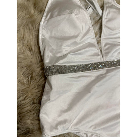 Victoria's Secret Swim One Piece Rhinestone Strap Crossback Swimsuit White - M