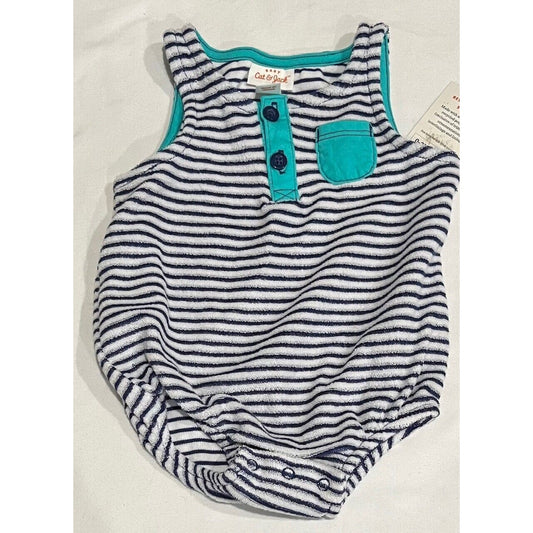 Baby Boys' Striped Terry Henley Romper - Cat & Jack - Size 0-3M