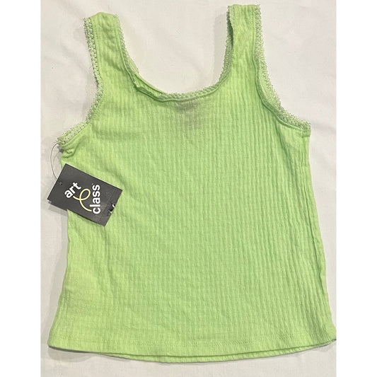 Art Class Girl’s Green Ribbed Tank Top Scalloped Edge - S