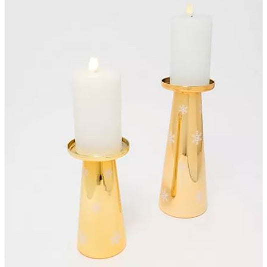 Lightscapes Small & Large Glass Candle Holders w/ Gold Pillars