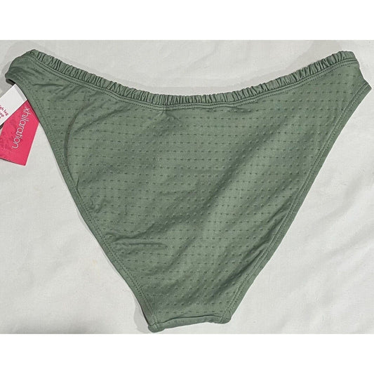 Juniors Textured High Leg Scoop Bikini Bottom - Green - L (8-10)