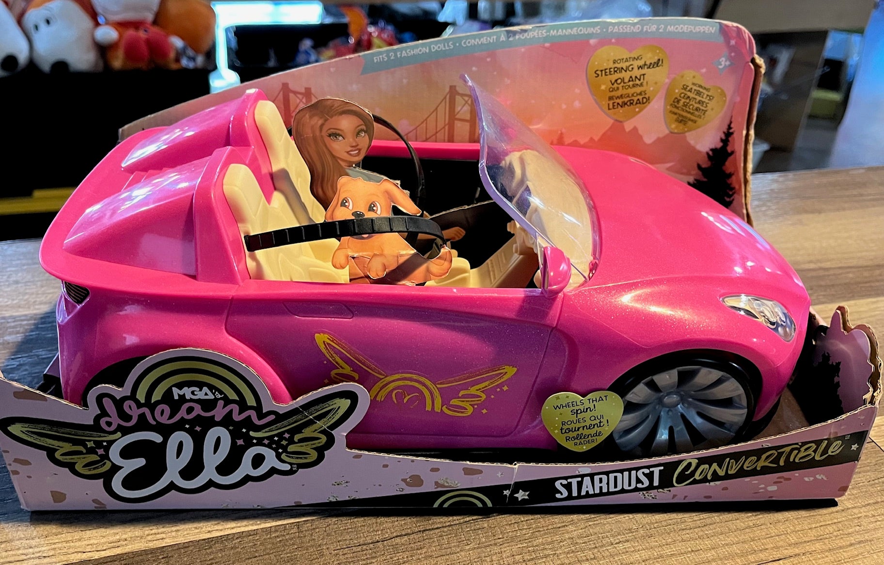 MGA's Dream Ella Stardust Convertible Pink Sports Car 14" Vehicle Fits Two 11.5 Fashion Dolls