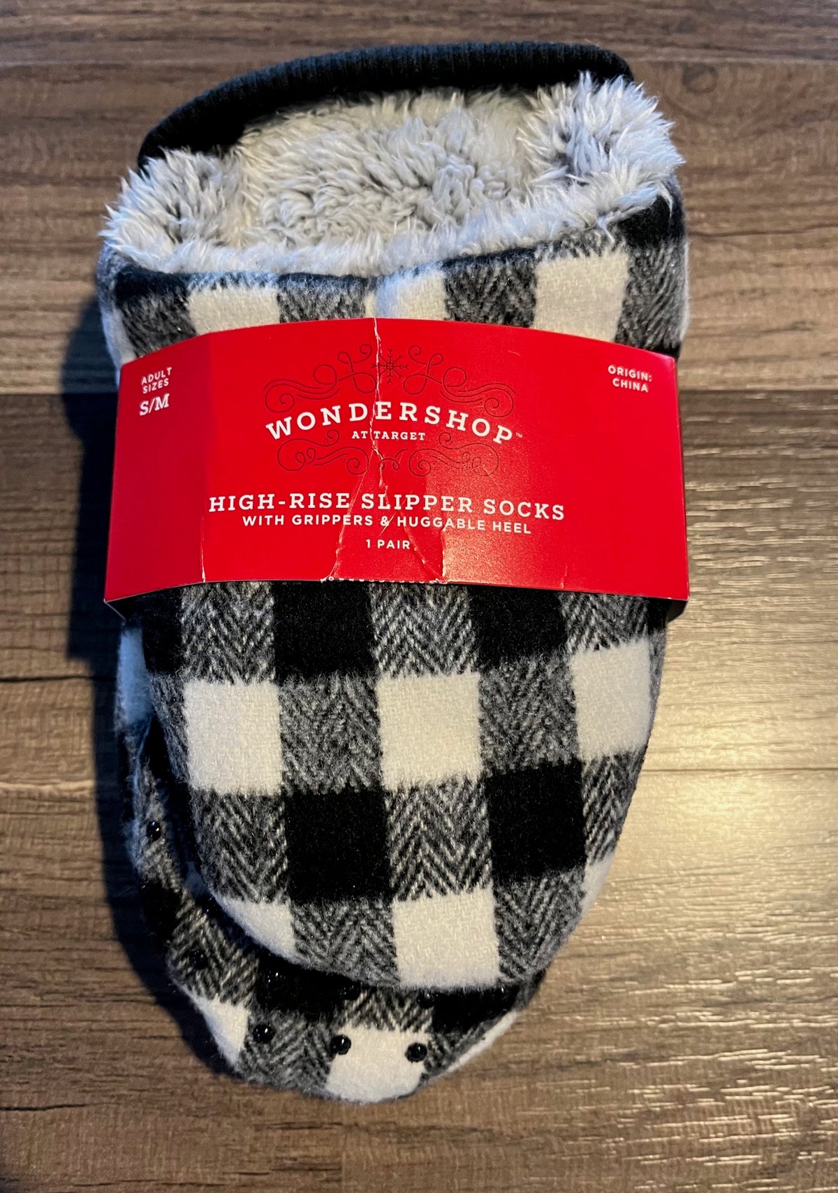 Unisex Plaid Slipper Socks w/Grippers - Wondershop - Size S/M
