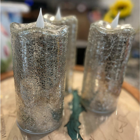 Set of 3 Illuminated crackle Glass Candles by Valerie Parr