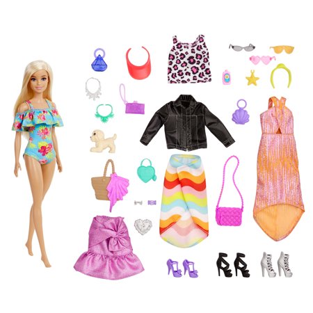 Barbie Advent Calendar with Barbie Doll, 24 Surprises, Day-to-Night Clothing & Accessories, Kids 3 to 7 Years Old Multi