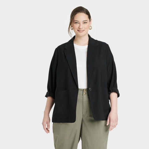Women's Relaxed Fit Essential Blazer - a New Day™ Black 4X