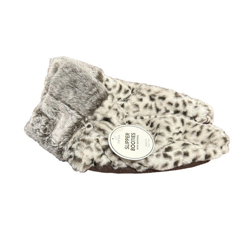 Women's Leopard Faux Fur Booties with Grippers - S/M