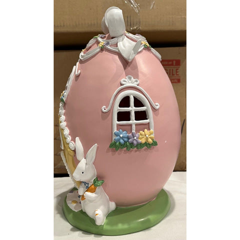 13" Illuminated Egg House with Bow by Valerie Pink Easter Home Decor