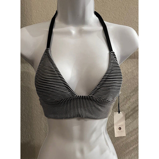 Womens Textured Halter Bikini Top - Shade and Shore - Black and White Stripe -XS