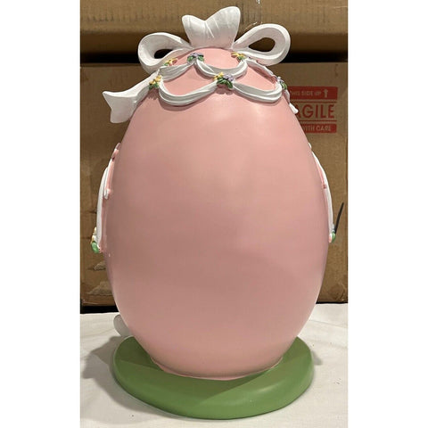 13" Illuminated Egg House with Bow by Valerie Pink Easter Home Decor