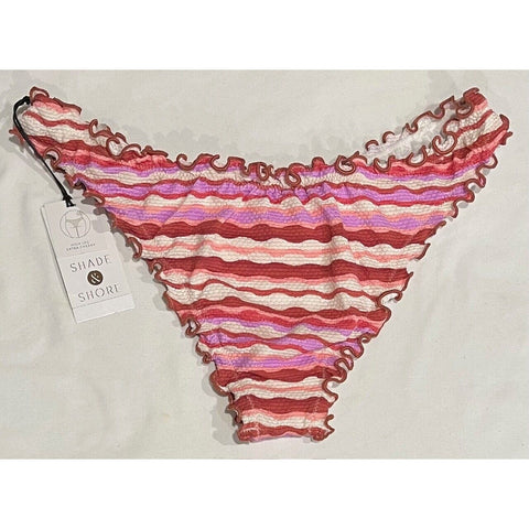 Womens Ruffle Cheeky Striped Bikini Bottom - Shade & Shore - S (4-6)