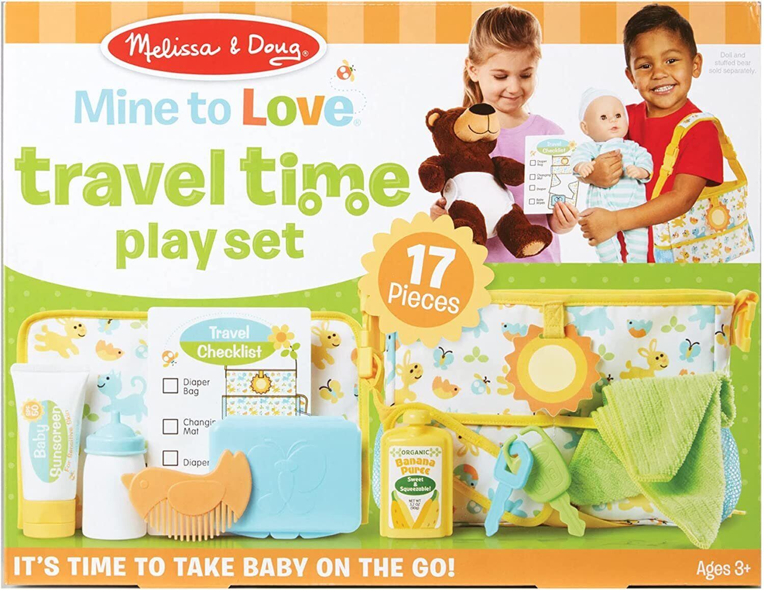 Melissa & Doug Mine to Love Travel Time Play Set for Dolls with Diaper Bag NEW