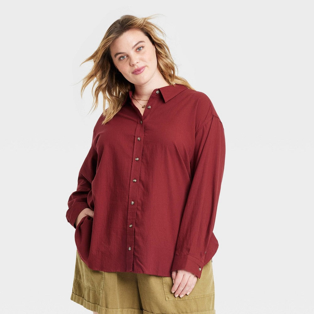 Women's Plus Size Long Sleeve Oversized Button-Down Shirt - Universal Thread