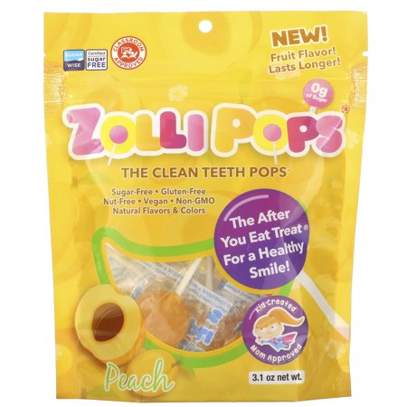 ZolliPops the Clean Teeth Pops, Peach - 3.1oz Bag