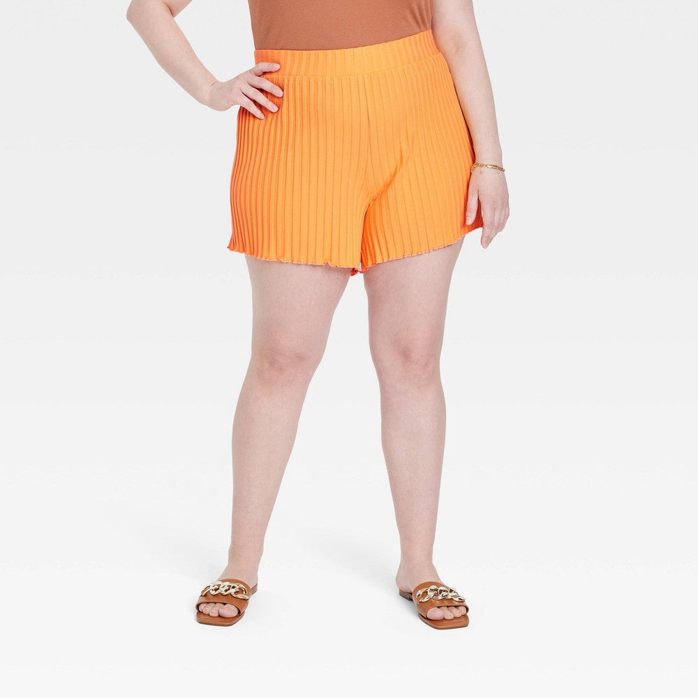 Women's Plus Size High-Rise Ribbed Shorts - a New Day 2X