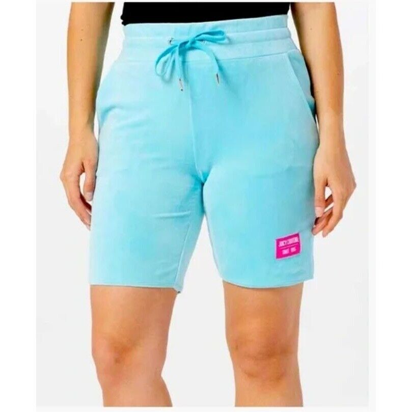 Juicy Couture Women's Light Blue Luxe Velour Pool Party Drawstring Shorts