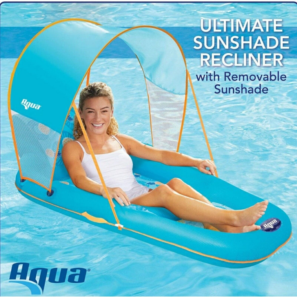Aqua Ultimate Sunshade Recliner w/ Removable Canopy + Drink Holder