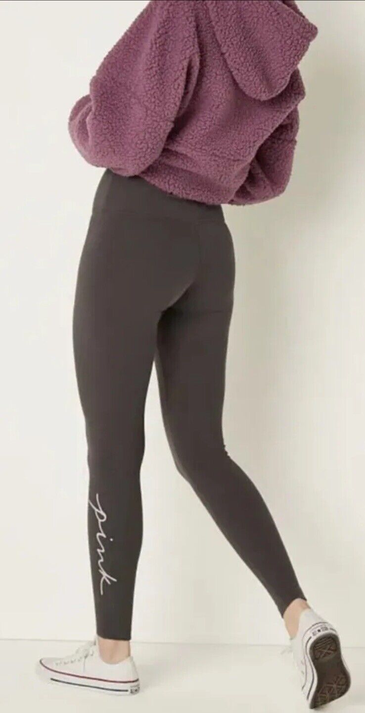 Victoria's Secret Pink Cotton High Waist Full Length Logo Legging Medium Gray XL